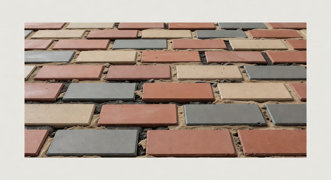 Joint sand washout on brick pavers after heavy rain leaves empty gaps between the stones.
