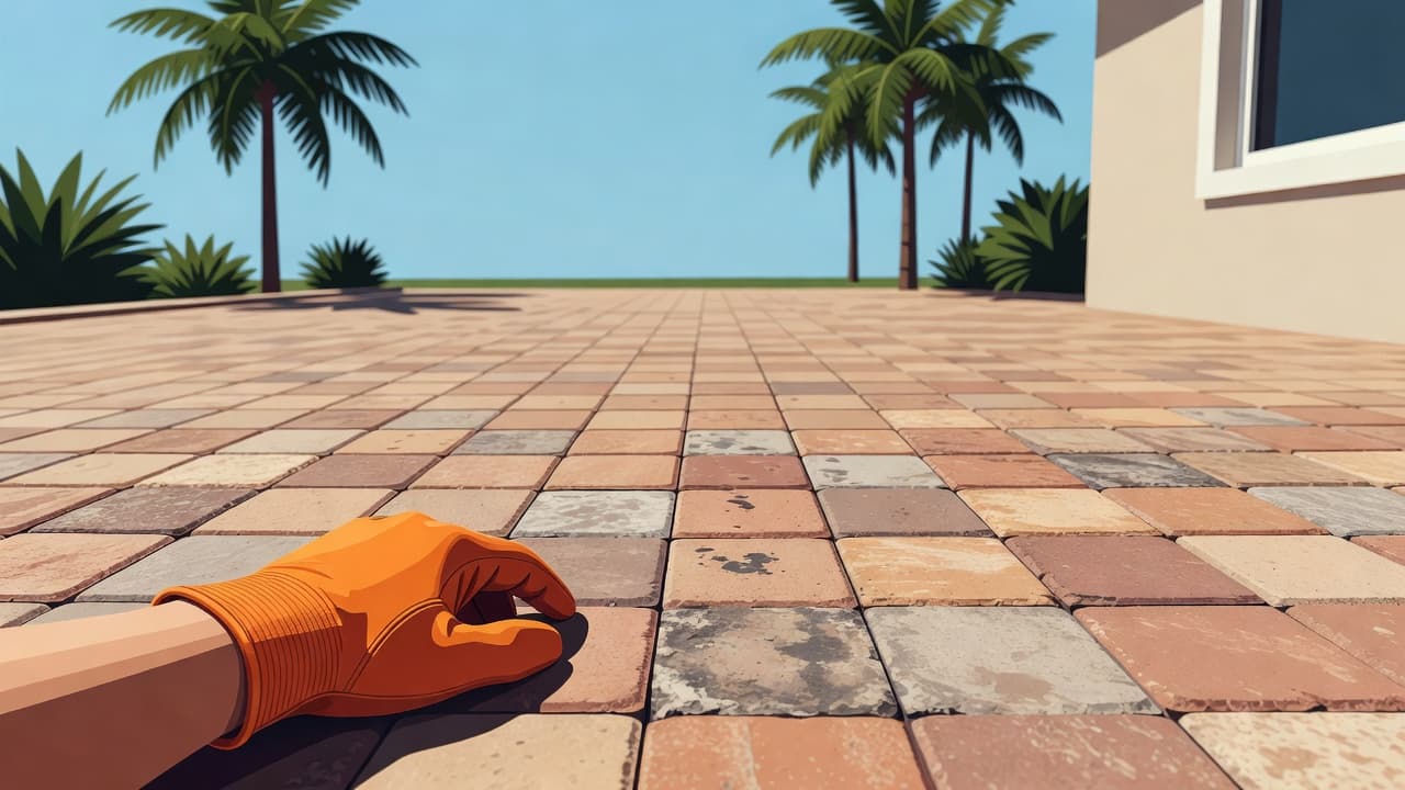 Paver sealer stripping inspection on a Florida patio