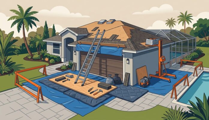 Protect Pavers Roof Replacement Work in Florida