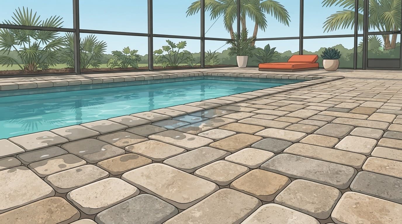 textured finishes around a Florida pool area