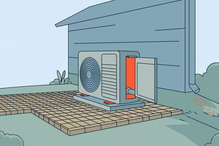 Paver-Framed AC Condenser An outdoor AC condenser rests on pavers beside a clear service path.